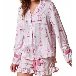 NEW PRETTY BASH pretty slumber bow pajama set in pink